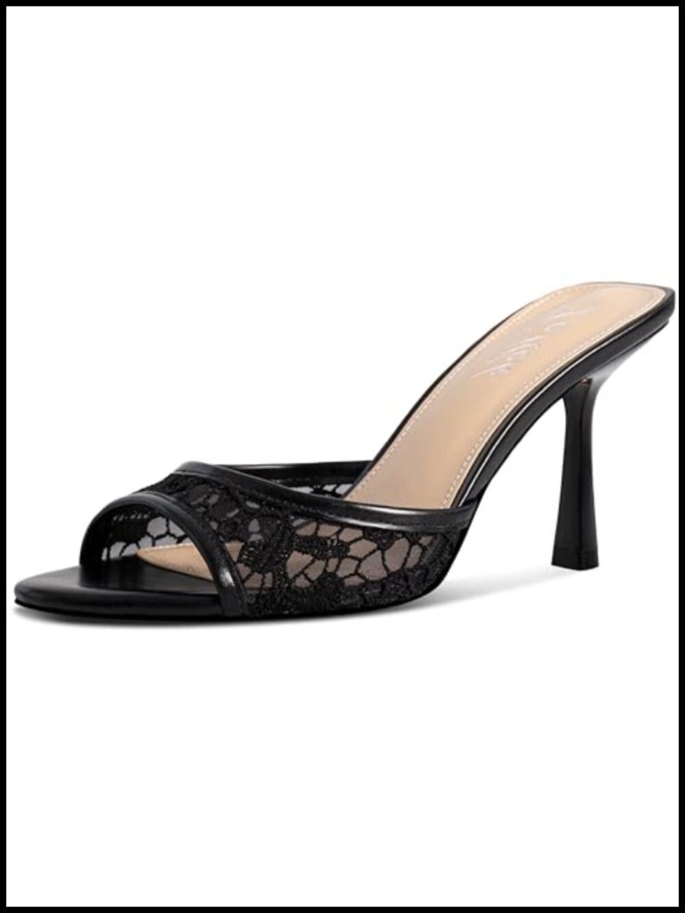 Kitten Heel Mules Open Toe Slip On Lace PU Leather Heeled Sandals Summer Party
